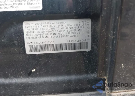 2008 Volkswagen Passat Lux из США, поврежденный, VIN WVWEK73C48P026537